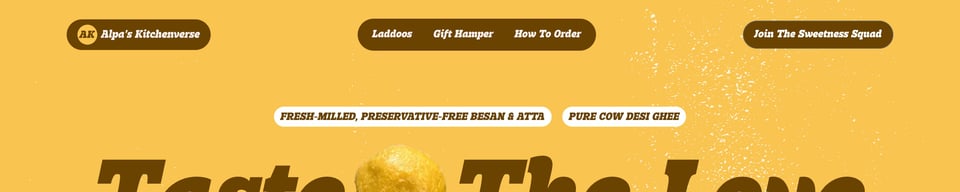 Header Navigation section on Alpa’s Kitchenverse section design