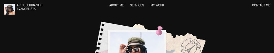 Header Navigation section on April Leihuanani Evangelista section design
