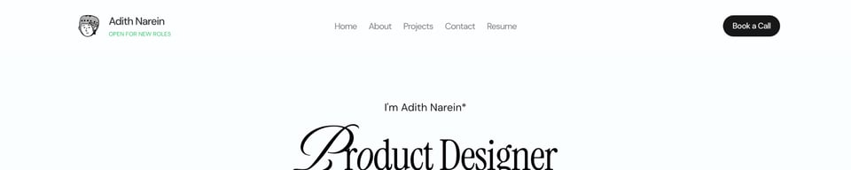 Header Navigation section on Adith Narein section design