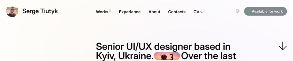 Header Navigation section on Serge Tiutyk section design