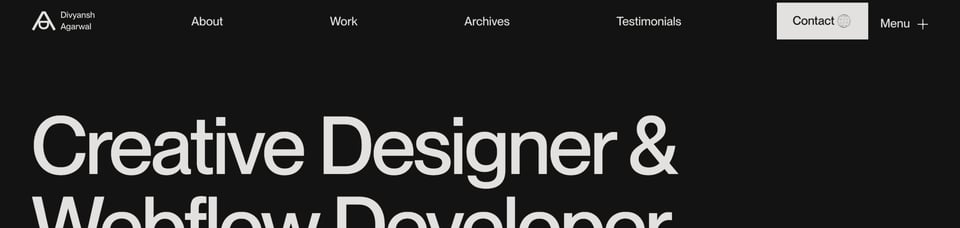 Header Navigation section on Divyansh Agarwal section design