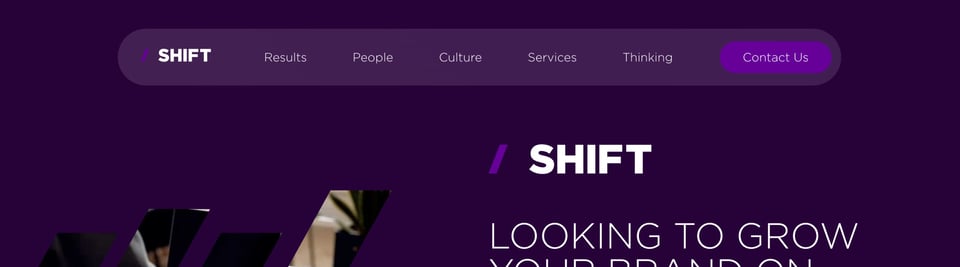 Header Navigation section on Shift section design