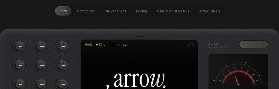 Header Navigation section on Arrow Dynamics section design