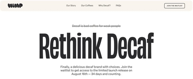 Wimp Decaf Coffee Co Header Navigation Preview