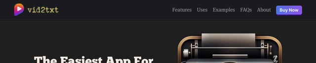 Vid2txt Header Navigation Section