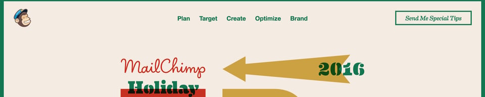 Header Navigation section on MailChimp Holiday Tips 2016 section design