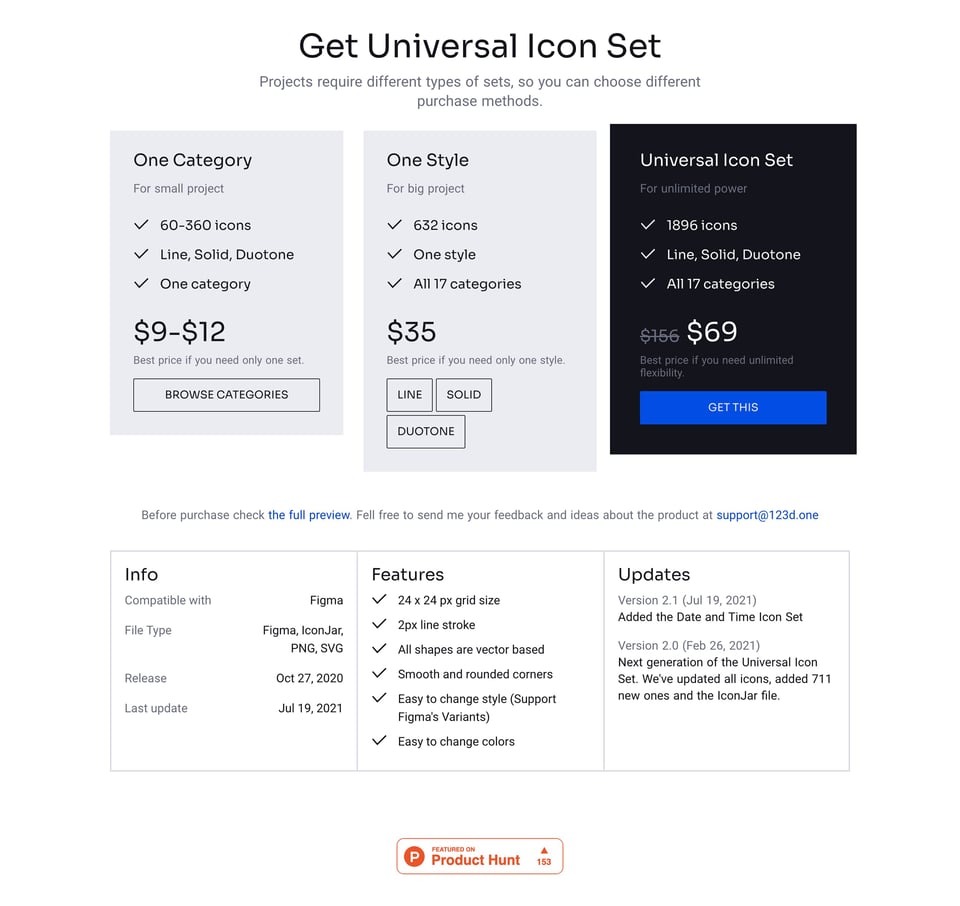 Pricing Table section on Universal Icon Set section design