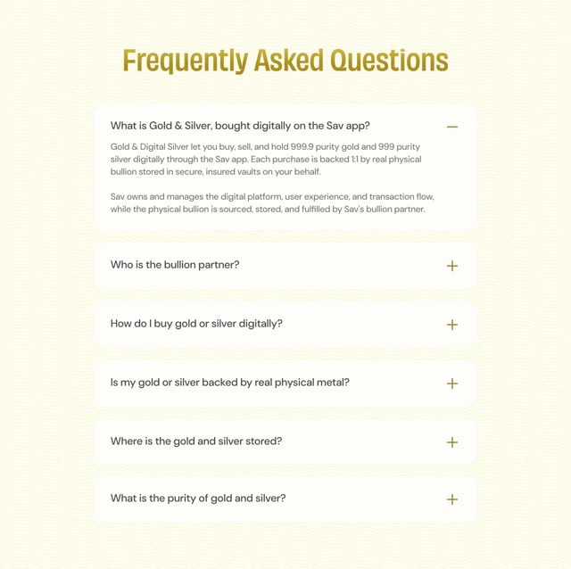 Sav Gold FAQ Accordion Preview