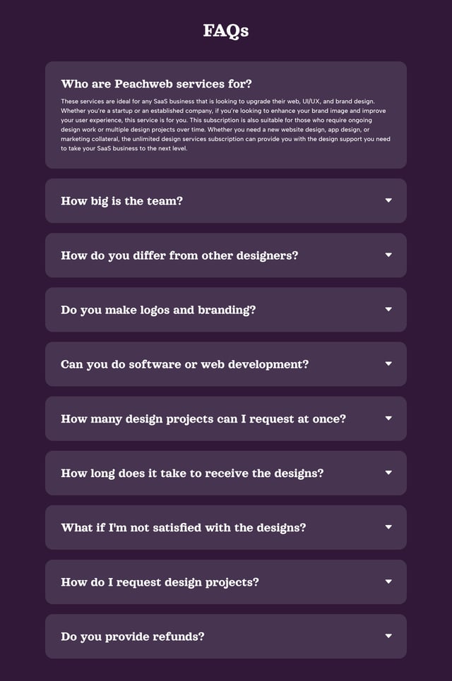 Peachweb FAQ Accordion Preview