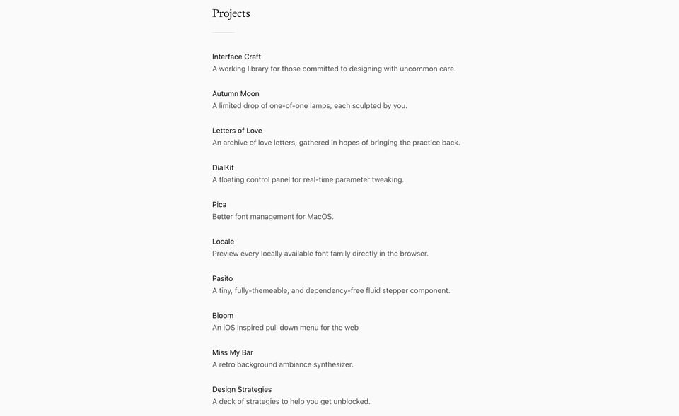 Portfolio section on Josh Puckett section design