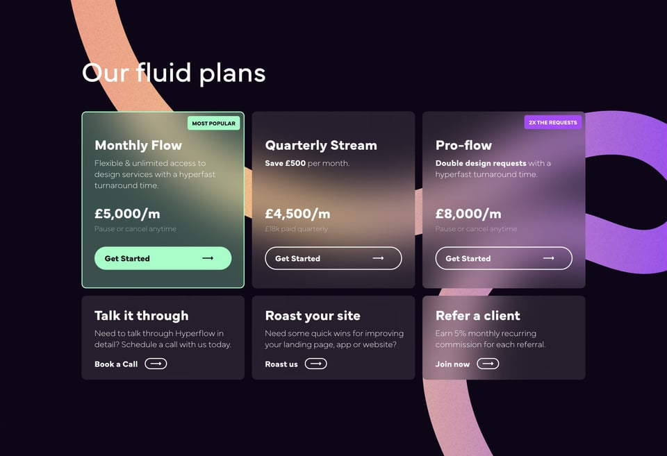 Pricing Table section on Hyperflow section design