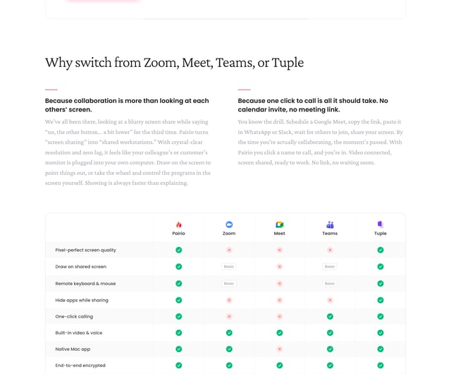 Pairio Comparison Table Preview