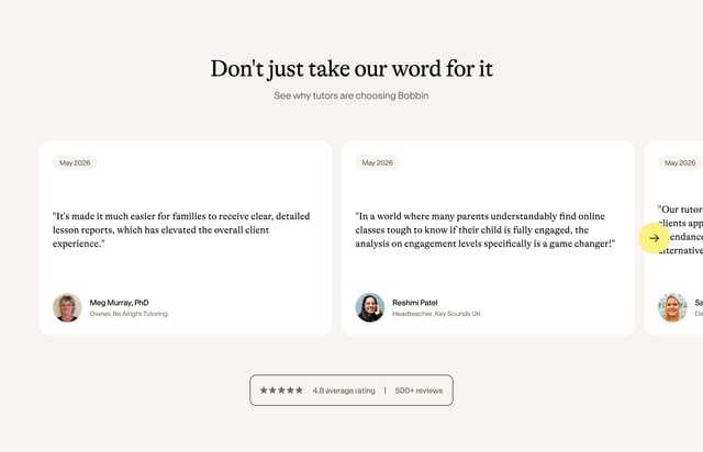 Bobbin Testimonials Section