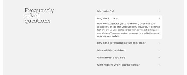 Color Scales I/O FAQ Accordion Preview
