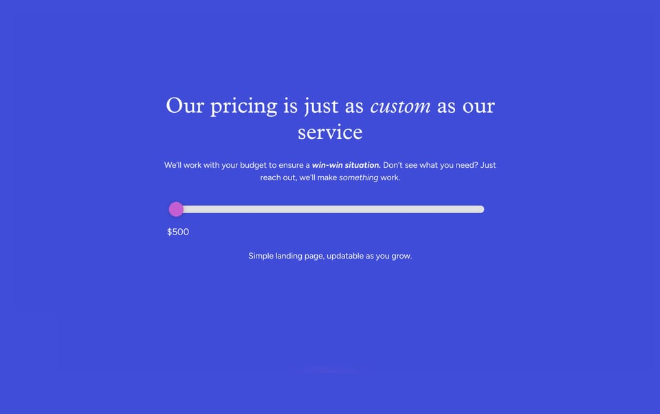 Pricing Slider section on Throw section design