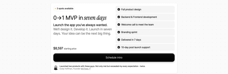 Pricing Table section on Shapeshyft section design