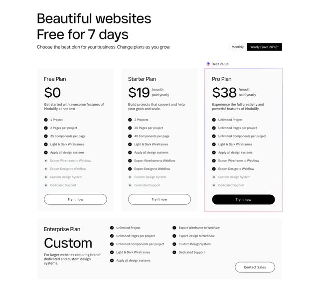 Modulify Pricing Table Preview
