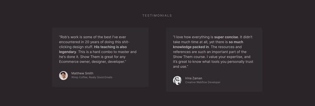Show Them Course Testimonials Preview
