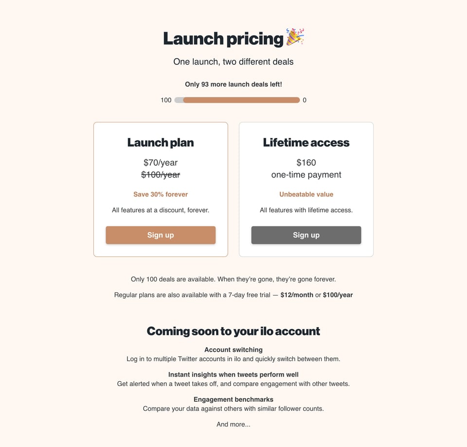 Pricing Table section on ilo section design