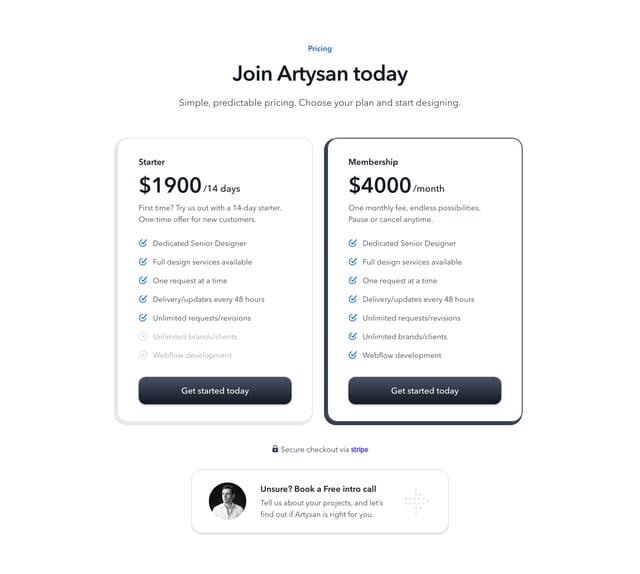 Artysan Pricing Table Preview
