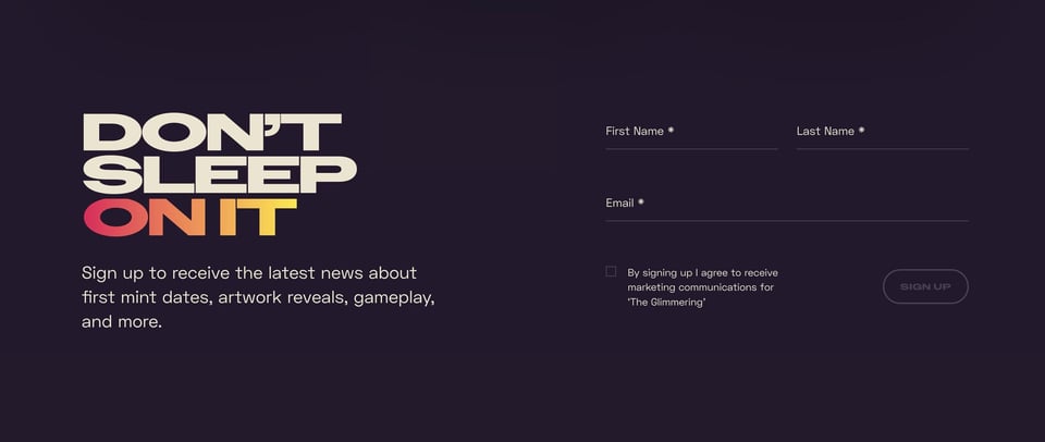 Newsletter section on The Glimmering section design