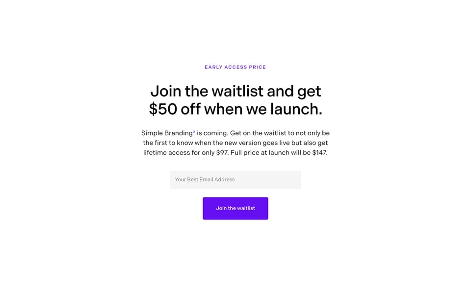 Waitlist or Beta Sign Up section on Simple Branding Course by Ention section design