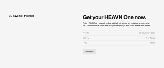 HEAVN One Pricing Table Preview