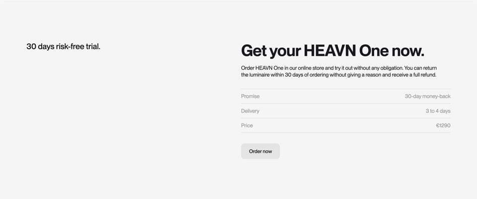 Pricing Table section on HEAVN One section design