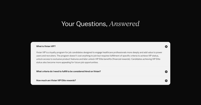 Vivian VIP FAQ Accordion Preview