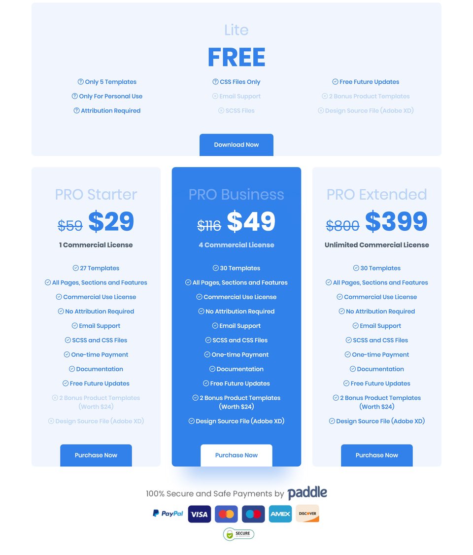 Pricing Table section on SoonLaunch section design