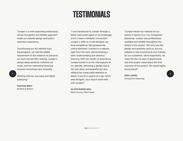 Built by Juniper Testimonial Slider Preview