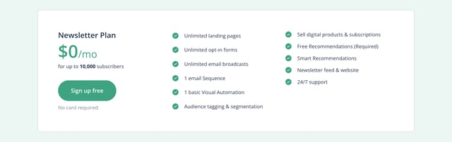 Convert Kit – Newsletter Plan Pricing Table Preview