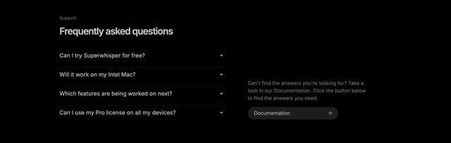 superwhisper FAQ Accordion Preview