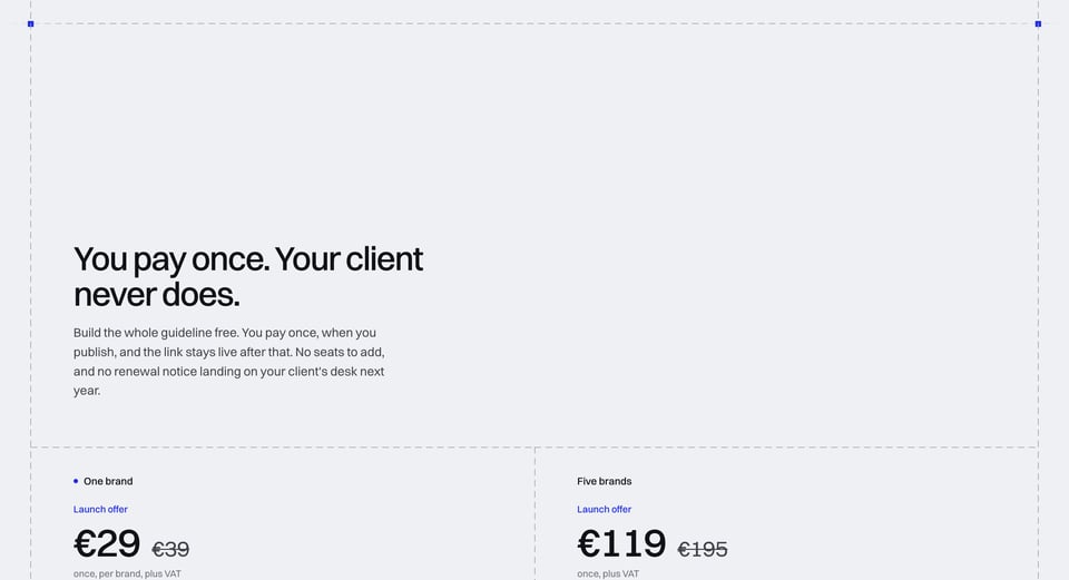 Pricing Table section on Vessa section design