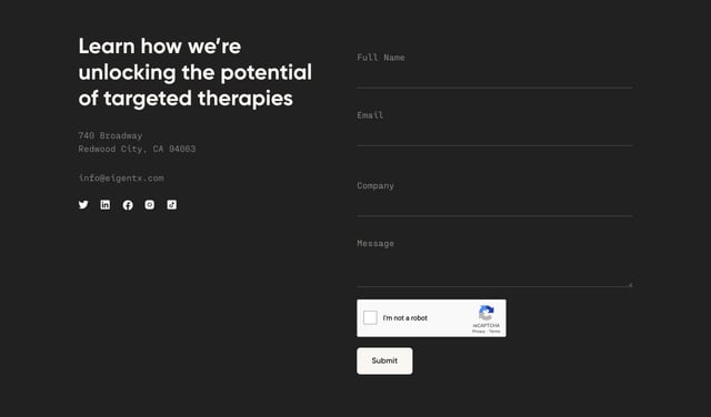Eigen Therapeutics Contact Form Preview