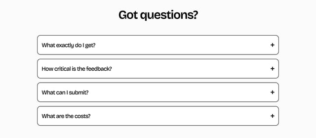 DesignRoasts FAQ Accordion Preview