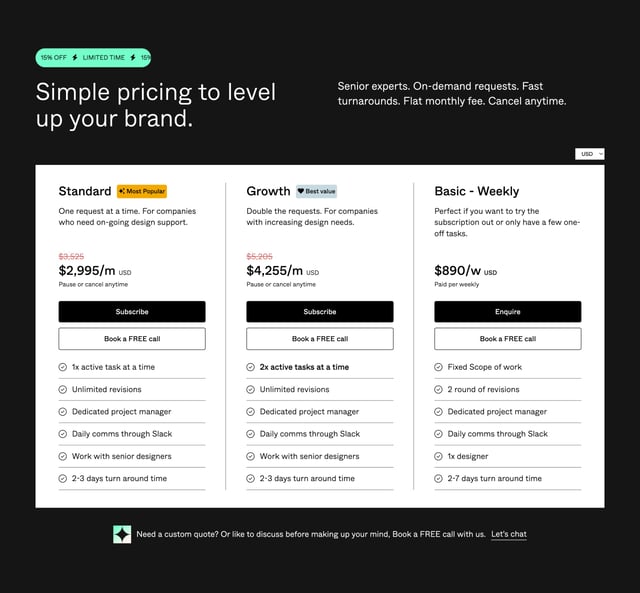 Double Makers Design Subscription Pricing Table Preview
