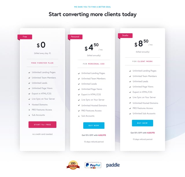 Brizy Cloud Pricing Table Preview