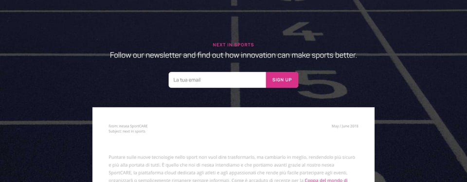 Newsletter section on nesea SportCARE section design