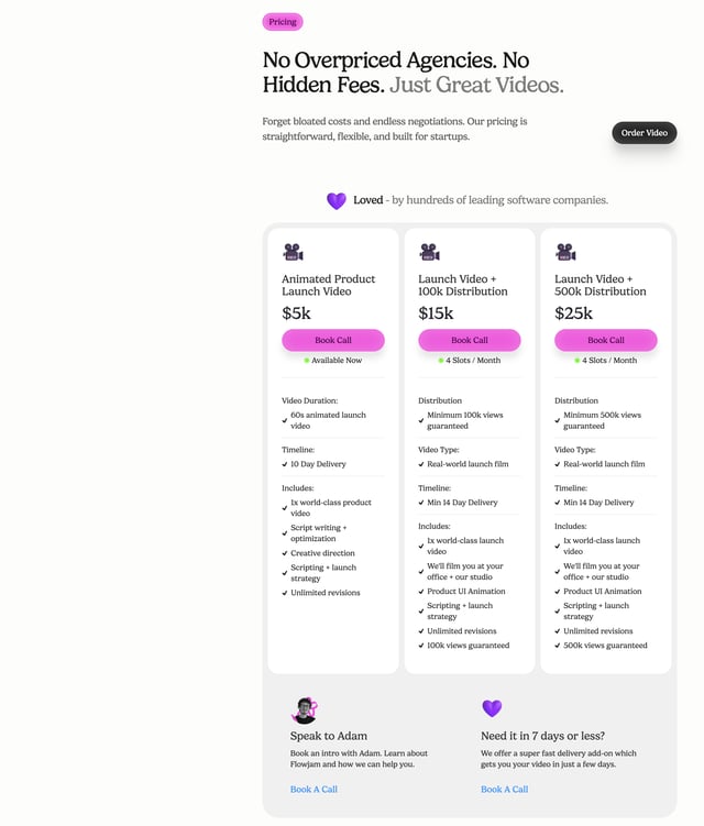 Pricing Table section