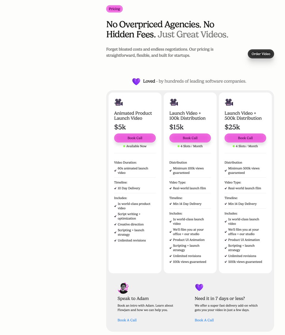 Pricing Table section on Flowjam section design