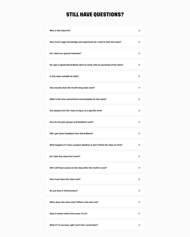 Studio + David Blaine: Magic FAQ Accordion Preview