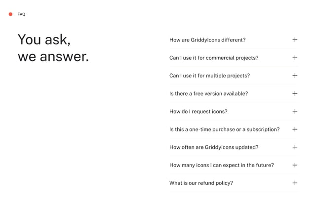 Griddy Icons FAQ Accordion Preview