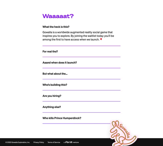 Gowalla FAQ Accordion Preview