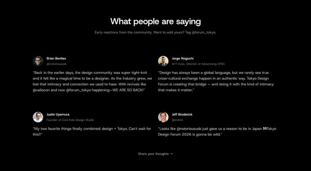 Tokyo Design Forum Testimonials Preview