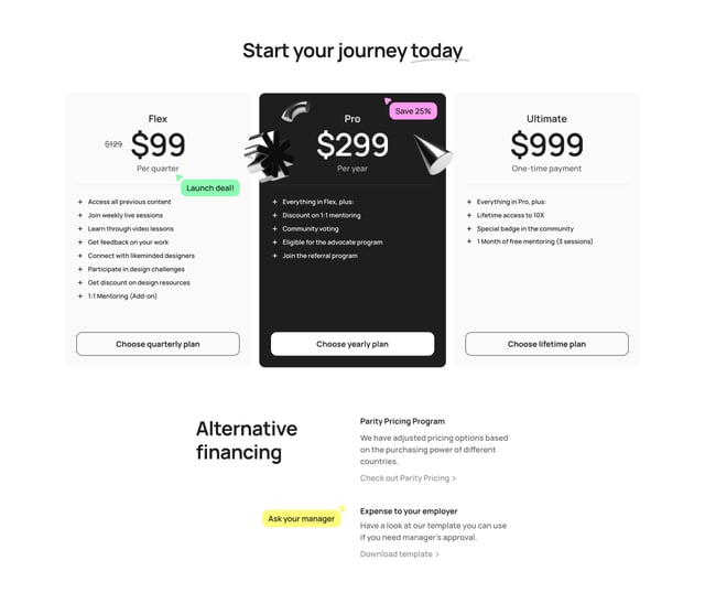 10x Designers Pricing Table Preview