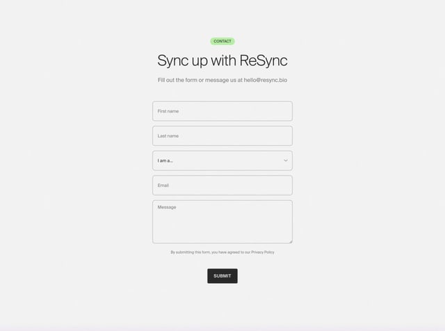 ReSync Bio Contact Form Preview