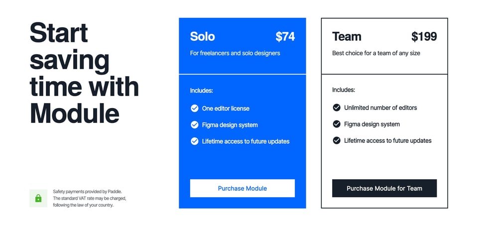 Pricing Table section on Module section design