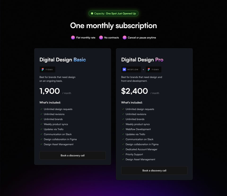 Pricing Table section on Lovro Podobnik section design