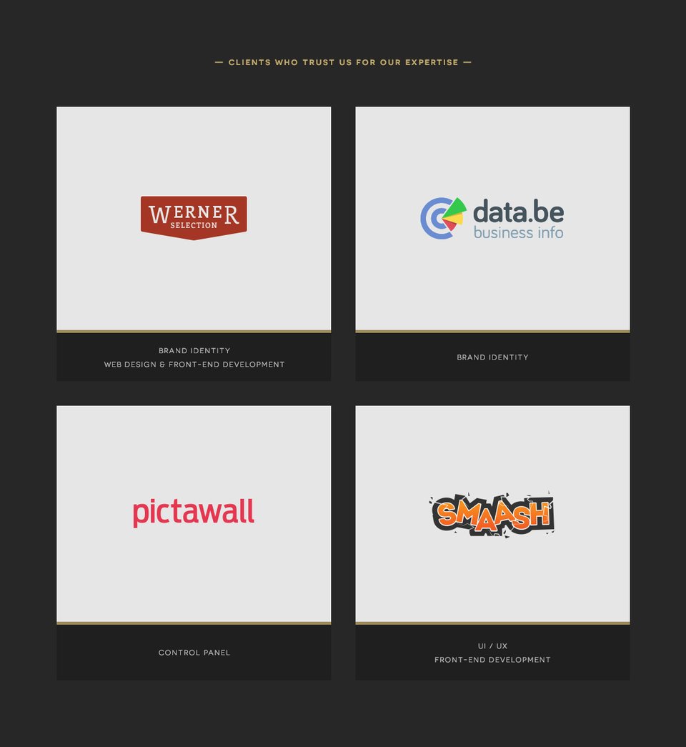 Client Logo Grid section on Black Creative section design